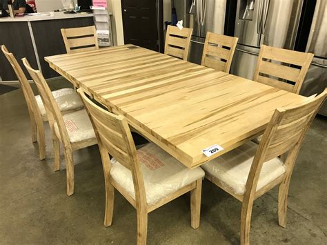 Light Maple Solid Wood 8 X 3 Dining Table With Leaf And Set Of 8