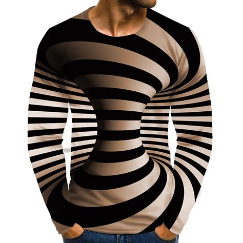 Men S T Shirt D Print Graphic Optical Illusion Plus Size Print Long
