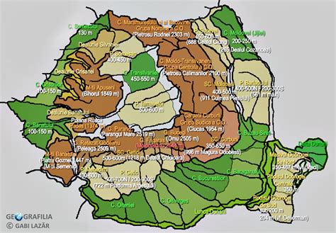Veti afla traseul pe care puteti circula cu masina. GEOGRAFILIA: România. Harta unităților de relief (cu ...