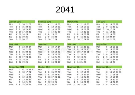 Year 2041 Calendar In English Stock Illustration Illustration Of