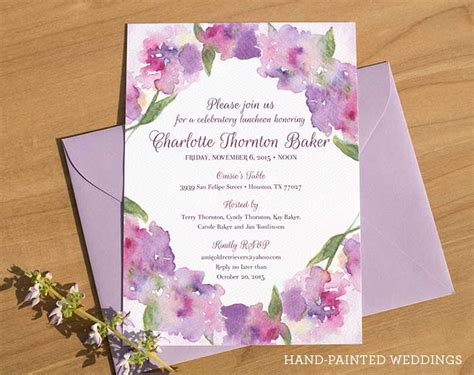 Watercolor Flower Bridal Shower Invitation Hand Painted Weddings