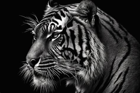 Premium Photo An Image Of A Wild Tigers Head Black And White