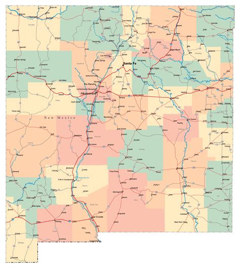 Large Administrative Map Of New Mexico State With Roads Highways And