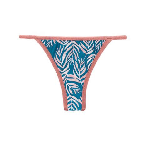 Blue Brazilian Bikini Bottom With Thin Sides And Leaves Pattern Bottom Palms Blue California