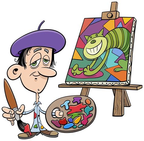 caricatura pintor artista cómico carácter Vector en Vecteezy