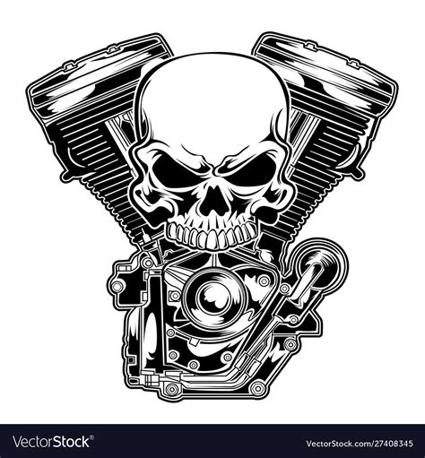 Skull Engine Chrome Motorcycle Eps Royalty Free Vector Image