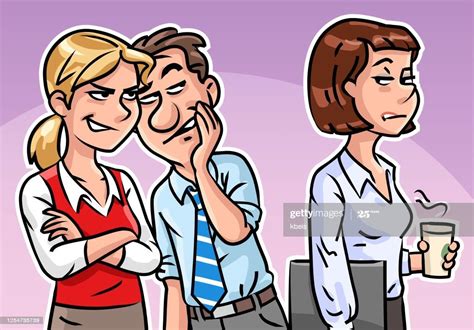 Vector Illustration Of A Man And A Woman Laughing And Gossiping About