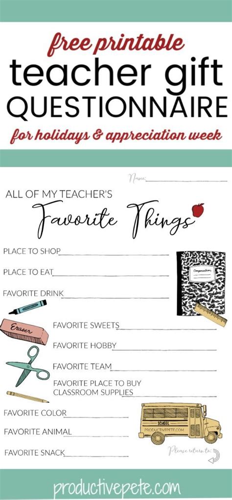 Free Printable Teacher Appreciation Questionnaire