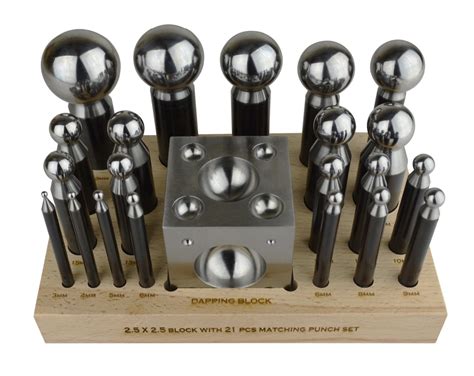 23 Piece Round Steel Dapping Punch Set With Dapping Block And Wooden Base