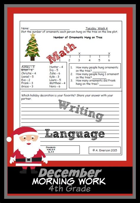 Fourth Grade Morning Work For The Month Of December Math Language