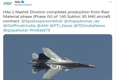 Hal Completes Production Of 140 Raw Material Phase Su 30mki Jets