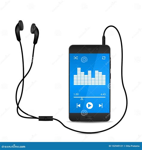 Playing Music On Mobile Phone With Earphone Vector Illustration Stock