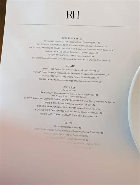 Menu at RH Rooftop Restaurant West Palm, West Palm Beach