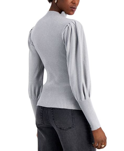 Inc International Concepts Metallic Cut Out Puff Sleeve Sweater