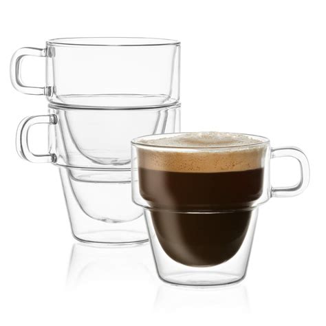 Joyjolt Stoiva Stackable Double Wall Insulated Espresso Glasses 5 Oz Set Of 4