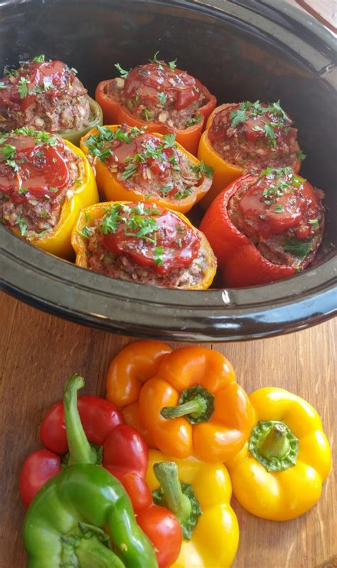 Crockpot Meatloaf Stuffed Peppers Clean Food Crush