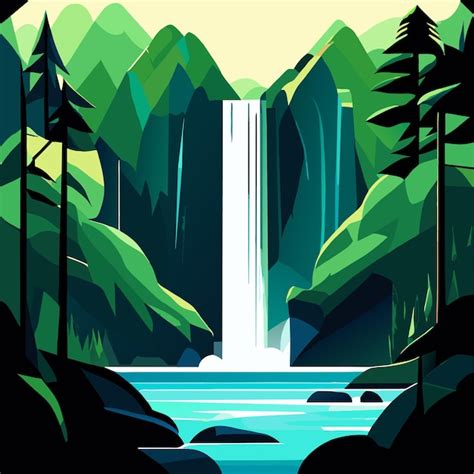Premium Vector Waterfall In The Forest Vector Illustration