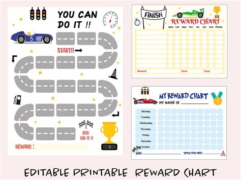 Editable Race Car Games Reward Chart Printable Reward Chart Etsy