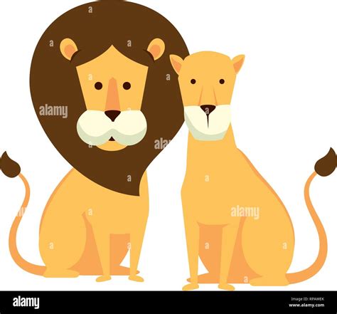 African Lions Couple Characters Vector Illustration Design Stock Vector