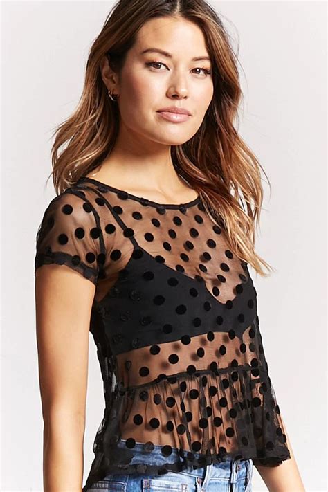 Sheer Mesh Polka Dot Top Forever Forever Tops Fashion Tops