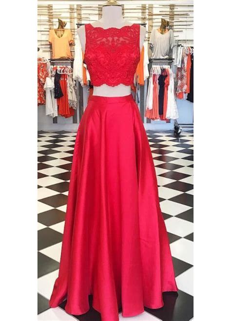 Hot Selling Two Piece Prom Dresses 2 Piece Prom Dress Evening Dresses With Lace Appliques On Luulla