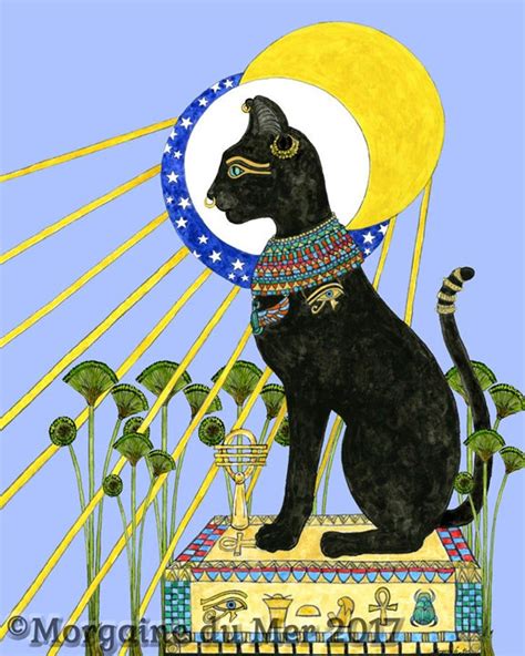 Bast Bastet Egyptian Cat Goddess Print Feline Mythology Sun Etsy In