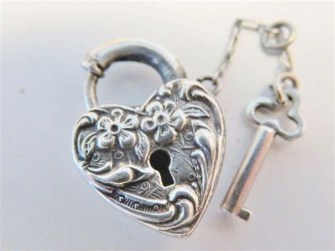 Walter Lampl Sterling Heart Lock And Key Charm Heart Shaped Padlocks Silver Necklace Set