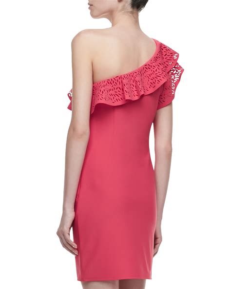 Lyst - Laundry By Shelli Segal One-shoulder Cutout Ruffle Dress in Pink