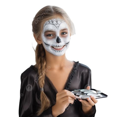 Beautiful Girl Doing Her Skull Teeth Makeup For Halloween With Her