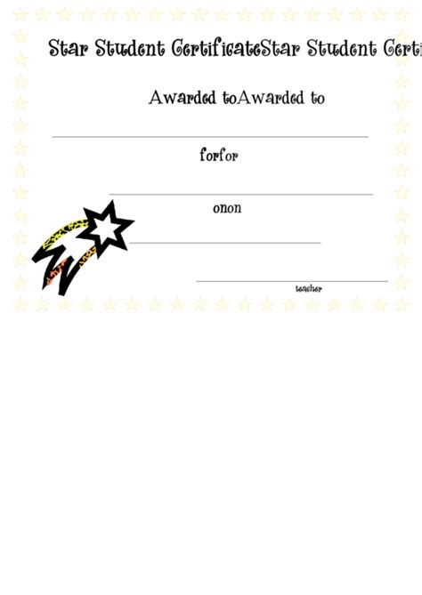 Star Student Certificate Template Printable Pdf Download