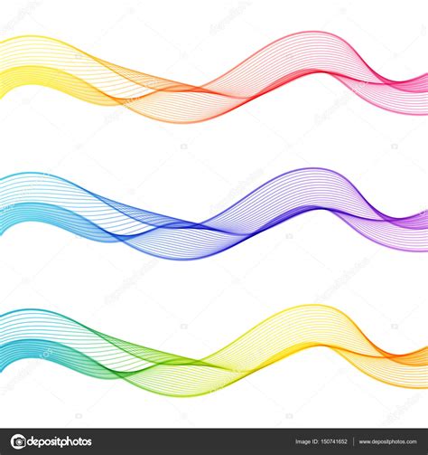 Set Of Multicolor Abstract Isolated Wave Lines For White Backgro