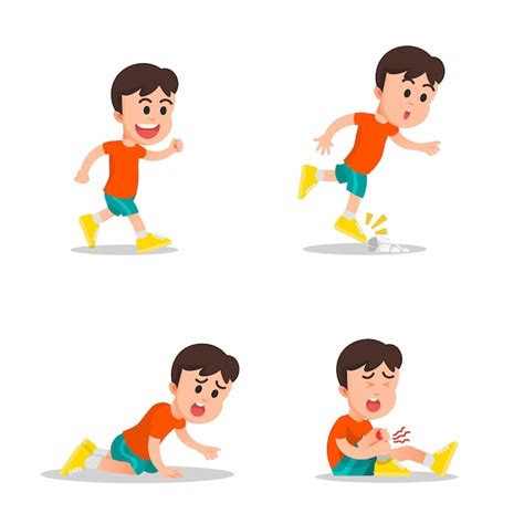 Premium Vector The Movement Of A Boy Who Was Running And Then Fell