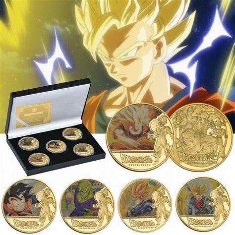 Wr 5pcs Dragon Ball Z Gold Commemorative Coin Goku Vegeta Collection In