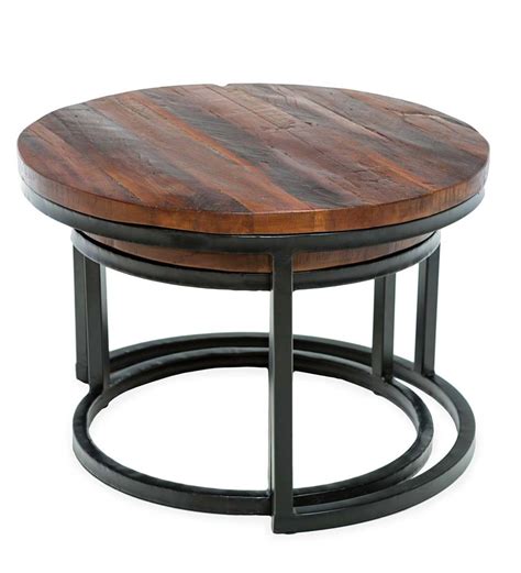 Reclaimed Wood Round Nesting Tables Set Of 2 Accent Tables