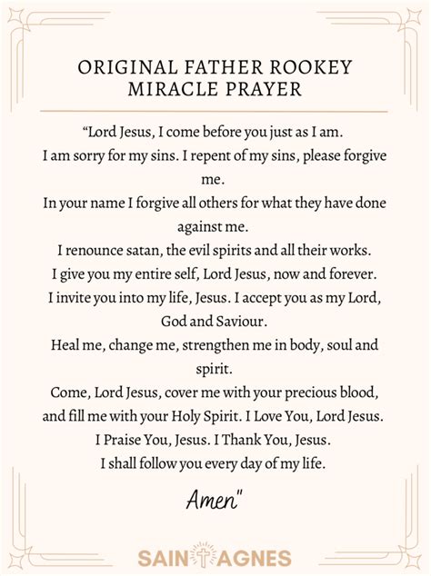 Father Rookey Miracle Prayer Original Prayer To Print And Video