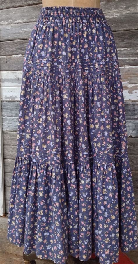 Vintage Laura Ashley Rare Long Floral Tiered Prairie Skirt Size S