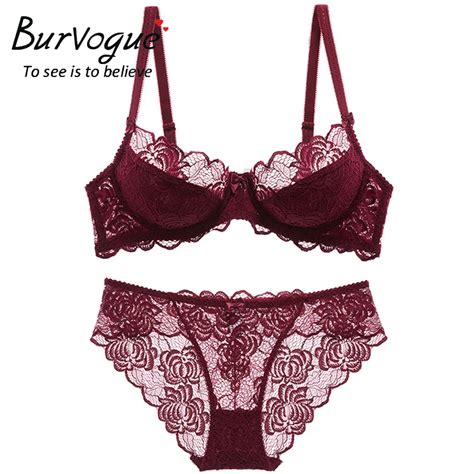 Burvogue Women Sexy Bra Set Lace Floral Underwire Gather Push Up Sexy Lingerie Bra And Panties