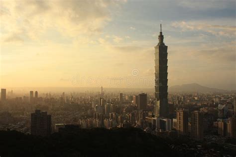 Panoramic View Taipei City At Sunset Taiwan Stock Image Image Of