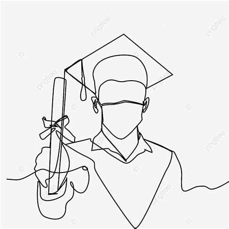 Line Drawing Of Graduate Student Wearing Face Mask At Graduation Award