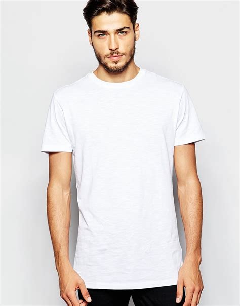 All White T Shirt Adpt Longline T Shirt With Back Print In White For Men Venzero