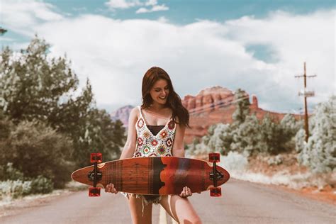 Arizona Girl Longboarding In Sedona