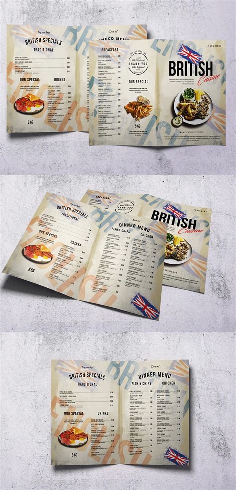 Also known as sausages and mash, this traditional dish consists of sausages and mashed potato, and is the brits love their sunday roast dinners. British Cuisine Bifold Food Menu by Novocaina on | Food menu template, British cuisine, Food menu