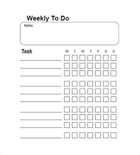 Weekly To Do List Template 6 Free Word Excel Pdf Format Download