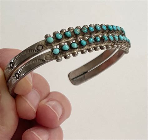 Snake Eye Turquoise Cuff Bracelet Vintage 40s Old Pawn Zuni Double 2