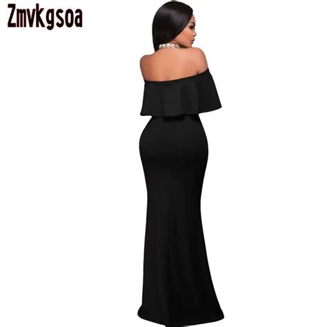 zmvkgsoa party dresses for women femme robe 2018 sexy gowns black ruffle off shoulder maxi dress