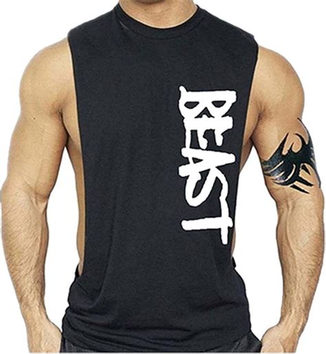 Yeehoo Men S Cut Open Sides Gym Cotton Beast Muscle Stringer Vest Tank