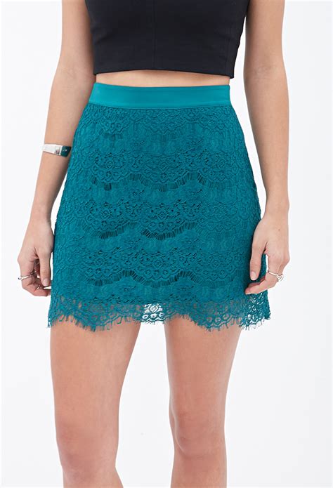 Forever Scalloped Lace Mini Skirt In Blue Lyst