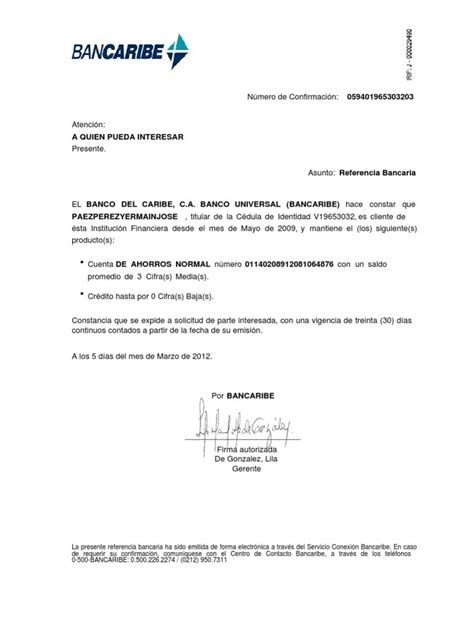 Carta De Referencia Personal Para Banco De Venezuela Financial Report