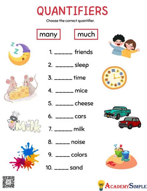 Grammar Worksheets Quantifiers Many Or Much Academy Simple