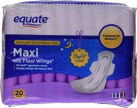 Equate Overnight Extra Heavy Flow Maxi Pads With Wings 20 Count 1